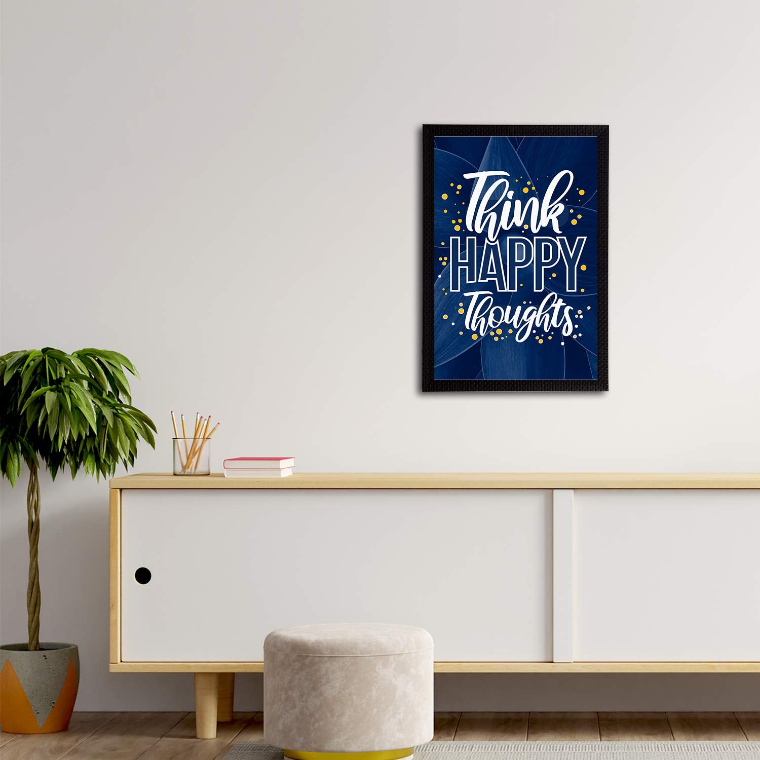 eCraftIndia Think Happy Thoughts Motivational Quote Satin Matt Texture UV Art Painting